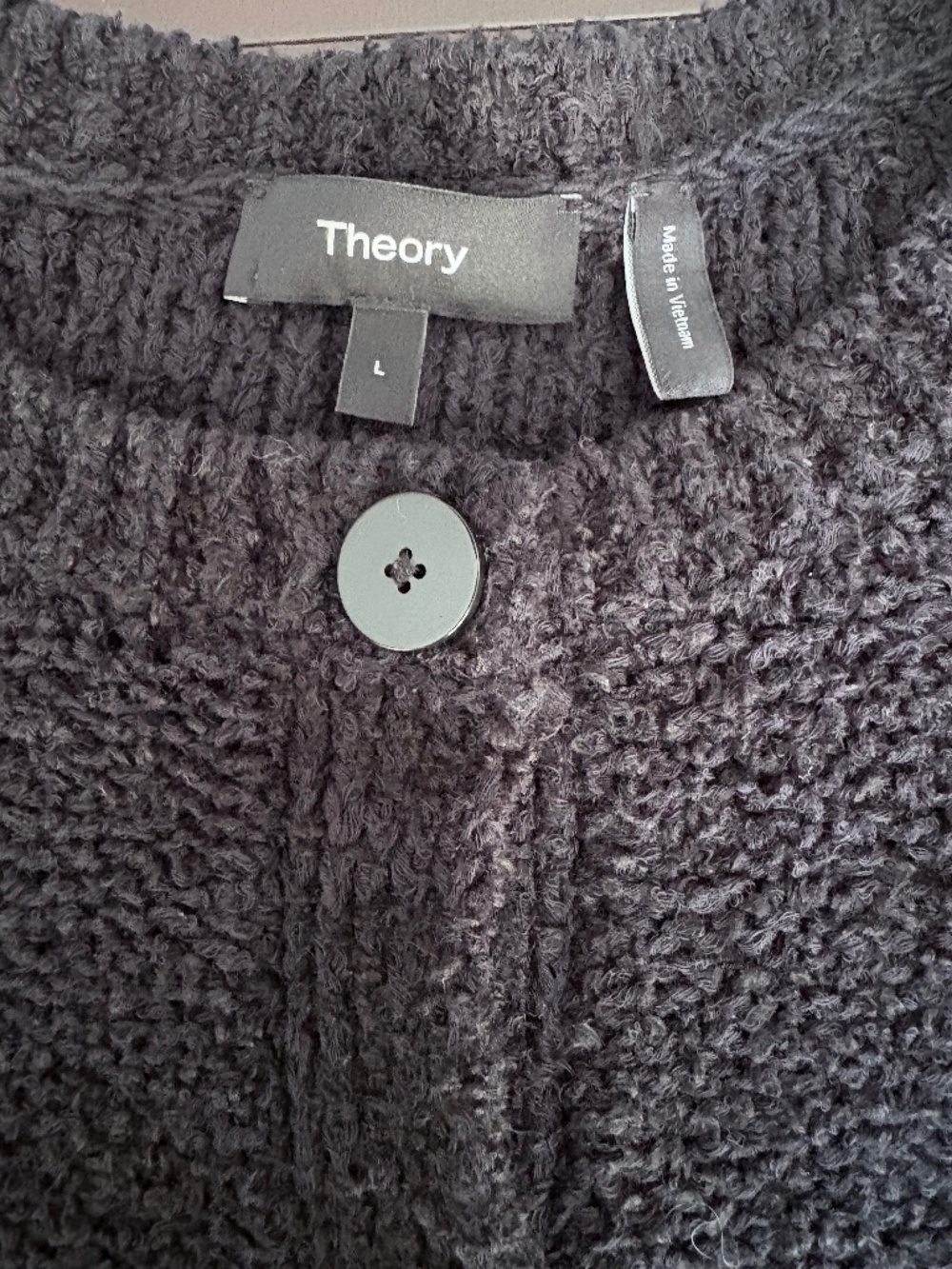 Theory Charcoal Grey Cotton Linen Knit Button Front Cardigan Sweater Size L